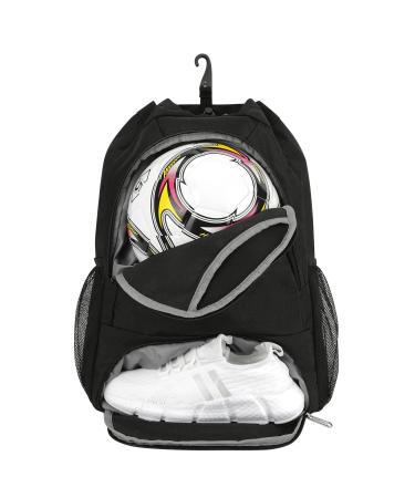 Drawstring Backpack Soccer Basketball Backpack with Shoe & Ball Compartments and Wet Pocket Gym Bag Sackpack for Men Women 1-Black
