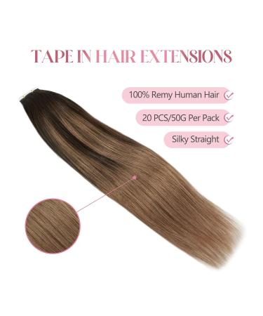 Buy SixStarHair Tape Extensions - Real Remy Hair Dark Brown to Chestnut Balayage 20 Pieces 50g - 35cm | Invisible Tape-In Extensions - Buy Online on GoSupps.com