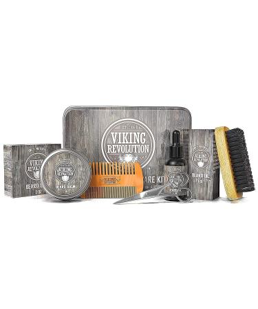 Viking Revolution Beard Care Kit for Men - Ultimate Grooming Set with Boar Brush, Wooden Comb, Balm, Oil, Scissors in Metal Box - Buy Online on GoSupps.com