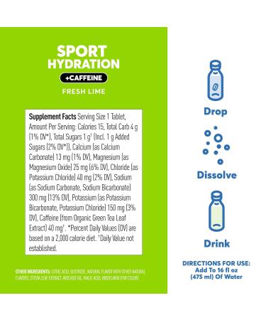 Nuun Sport + Caffeine Electrolyte Tablets - Fresh Lime 1 Tube (10 Servings) - Pack of 2 | International Shipping Available - Buy Online on GoSupps.com