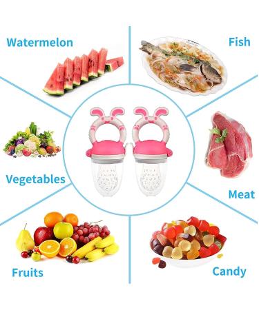BME Baby Food Feeder Fresh Food 2-Pack Fruit Pacifier Set | 6 Silicone Pacifiers + 1 Bib | Baby Feeding Set (Pink) - Buy Online on GoSupps.com