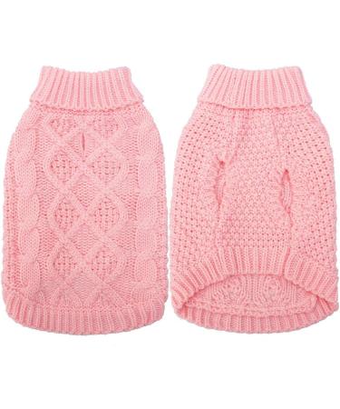 Mihachi Turtleneck Dog Sweater - Cable Knit Winter Coat with Leash Hole | Ideal New Year Gift for Small Pets | Flesh Pink - Buy Online on GoSupps.com