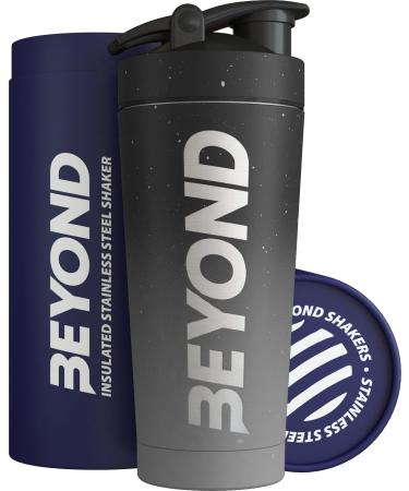 Beyond Fitness Premium Insulated Stainless Steel Protein Mixer Shaker Supplement Bottle - Metal and BPA Free Grey & Black