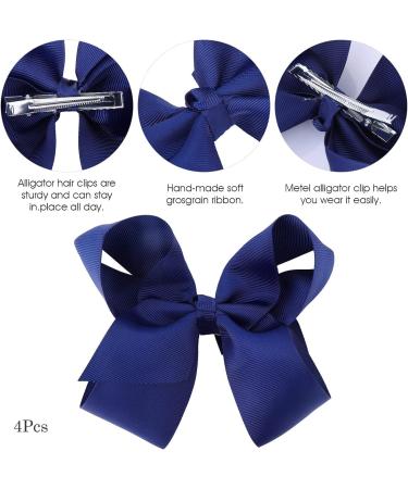 4Pcs Navy Blue Hair Bows for Girls Long Ponytail Barrette Spiral Ribbons Bow Clip School Girls Navy Ribbon for Hair Ponytail Holders Hair Styling Accessories - Buy Online on GoSupps.com