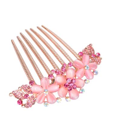 Sankuwen Women Rhinestone Inlaid Flower Hair Comb Hairpin Barrette Accessory (Style-C Pink) Style-C(Pink)