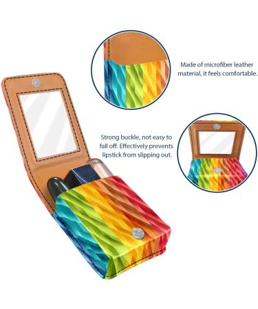Travel Lipstick Organizer Case - Portable Makeup Bag with Mirror | Abstract Rainbow Stripes Design - Buy Online on GoSupps.com