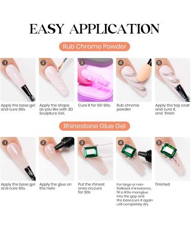  MIZHSE MIZHSE 3D Sculpting Gel with Chrome Powder 2 x 15g Rhinstone Clear Glue for Nail Design Silver/Gold Mirror Effect 5D Relief Sculpting - Buy Online on GoSupps.com