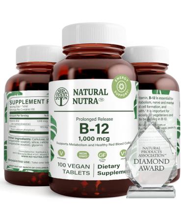 Natural Nutra Vitamin B12 1000 mcg Cobalamin B 12 Supplement Calcium Phosphate Help in Metabolism Health Optimal Absorption Gluten Free Sugar Free 100 Vegan Tablets 100 Count (Pack of 1)