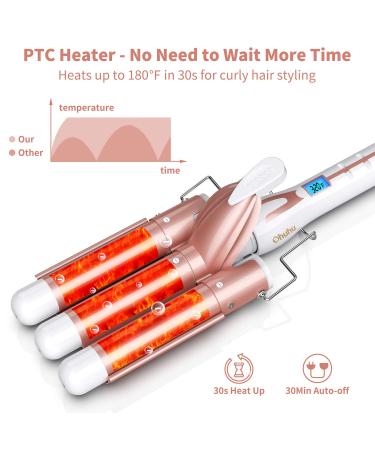 Ohuhu 1 Inch Ceramic Tourmaline Triple Barrels Hair Waver Curling Iron | Temperature Adjustable with LCD Temp Display | Rose Gold | Mother's Day Gift - Buy Online on GoSupps.com