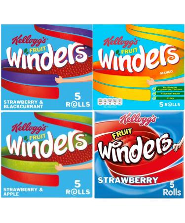 Sweet Fruit Winders Bundle With Kellogg Blackcurrant & Strawberry Fruit Winders 5x17g Mango Fruit Winders 5x17g Strawberry & Apple Fruit Winders 5x17g and Strawberry Fruit Winders 5x17g (4 Pack)
