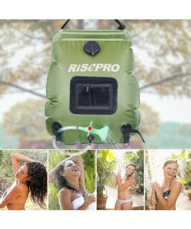 RISEPRO 5 Gallon Solar Shower Bag - Premium Camping Shower with Removable Hose and On/Off Switchable Shower Head - 45C Temperature - for Hiking, Climbing, and Summer Camping - Green - Buy Online on GoSupps.com