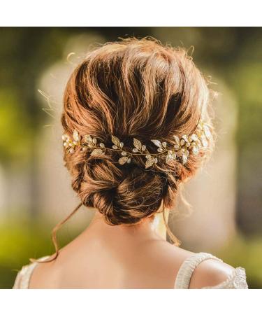 Unicra Wedding Gold Leaf Hair Vine Headpiece for Brides - Bridal Pearl Headband Accessory (15.75in) - Buy Online on GoSupps.com