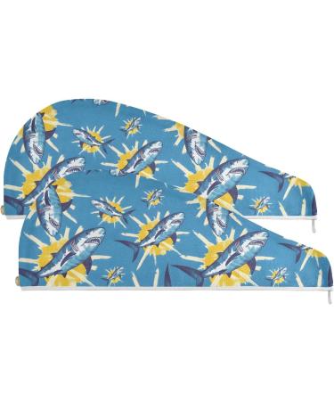 Sharks & Tie Dye Hair Towel 2 Pack - Super Absorbent Quick Dry Hair Turbans for Women & Girls - Buy Online on GoSupps.com