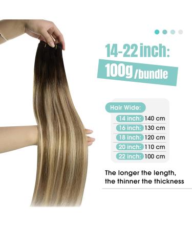 Youngsee Real Hair Balayage Extensions - 55cm Brown & Blonde Wefts | Double Brown Weaving | 100g #2/6/24 - Buy Online on GoSupps.com