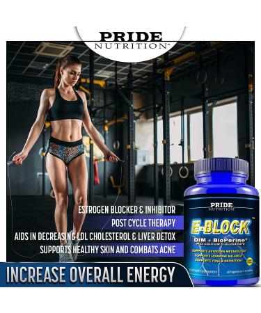 Pride Nutrition E-Block Estrogen Blocker 60 Capsules - Hormone Balance Supplement for Men & Women - Menopause Acne Gynecomastia Support - Buy Online on GoSupps.com