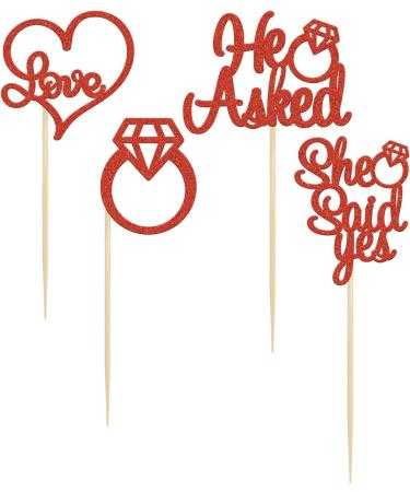 Gyufise 24 Pieces Red Glitter Engagement Cupcake Toppers He Asked She Said Yes Diamond Ring Heart Cupcake Picks for Wedding Bridal Shower Party Cake Decorations - Buy Online on GoSupps.com