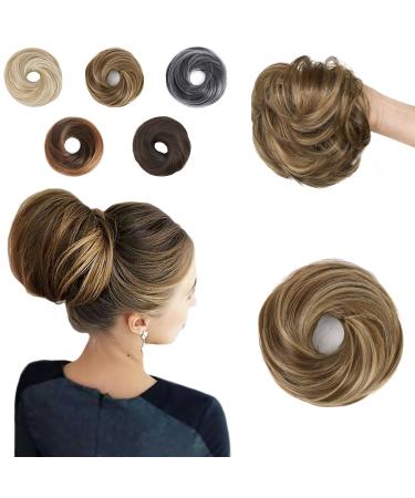Elaine Straight Hair Buns Hair Piece Synthetic Messy Bun Scrunchies for Women Updo Bun Extension Ponytail Hairpieces for Women's hair (Medium Ash Brown & Light Ash Blonde Highlights -83A) Straight Updo Bun Medium Ash Br...