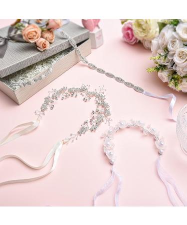 White Flower Girl Headpiece | Princess Wedding Headband | Bridal Bridesmaid Hairband with Pearls & Rhinestone | 4 Styles (Romantic Style) - Buy Online on GoSupps.com