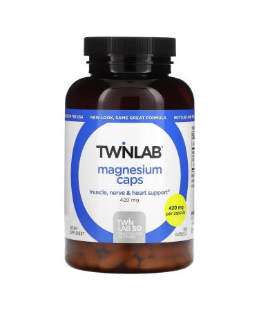 Twinlab Magnesium Caps - High Absorption Magnesium Supplement to Support Leg Cramps Relief - Magnesium Capsules for Stress Relief 420 mg 200 Count - 1 Pack 200 Count (Pack of 1)