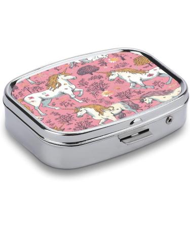 Unicorn Print Pill Box - 2 Compartment Decorative Metal Pill Organizer for Pocket & Purse | International Shipping - Buy Online on GoSupps.com