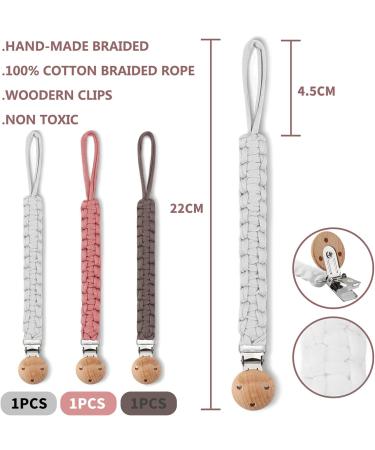 Shop LUVADEYO Hand-Woven Cotton Pacifier Chain | Modern Baby Accessories | White Khaki & Powder Colors for Stylish Parenting - Buy Online on GoSupps.com