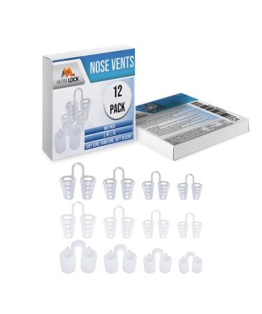 Nose Vent Sinus Relief (Pack of 12 Various Types and Sizes) - A Simple Solution for Nasal Snorers - Reusable Snoring Device to Enjoy a Peaceful Night's Sleep - by Mobi Lock Pack of 12 - Various Sizes - Hard and Soft Cone Soft Dowel
