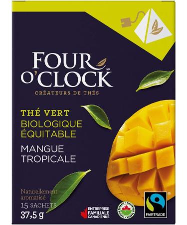 Four O'Clock Organic Fairtrade Green Tea Tropical Mango Non-Gmo Kosher Gluten-Free 15 Count Pyramid 37 5g - Buy Online on GoSupps.com