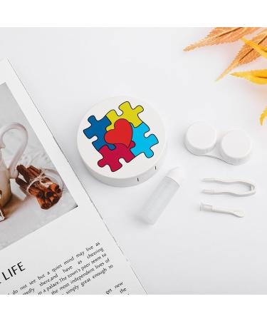 Autism Awareness Heart Puzzle Contact Lens Case - Portable Round Storage Box & Mirror for Travel & Daily Use - Buy Online on GoSupps.com