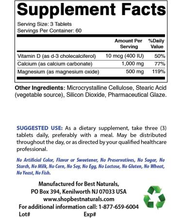 Best Naturals Calcium Magnesium Vitamin D3 1500mg 180 Tablets - Buy Online on GoSupps.com