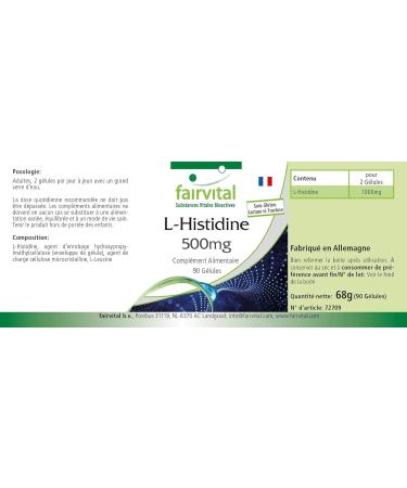 Fairvital | L-Histidine 500mg - VEGAN - High dosed - Amino acid - 90 capsules - Buy Online on GoSupps.com