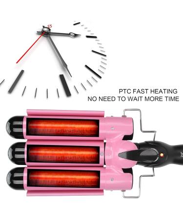 3 Barrel Curling Iron Wand Adjustable Hair Crimpers Hair Styling Tool Hair Curler Waver Crimper for Home and Salon 110V 240V (Pink 32mm) US Plug Pink 32mm - Buy Online on GoSupps.com