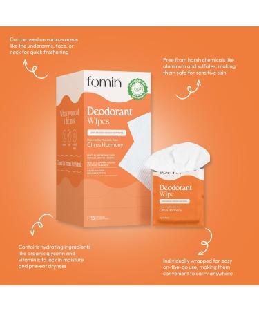FOMIN Acidified Travel Deodorant Wipes For Women & Men - 30 Count - Citrus Harmony - pH Balanced Mini Deodorant Travel Size Wipes - Plastic-Free Individually Wrapped Underarm Body Wipes Citrus Harmony 15 Count (Pack of 2) - Buy Online on GoSupps.com