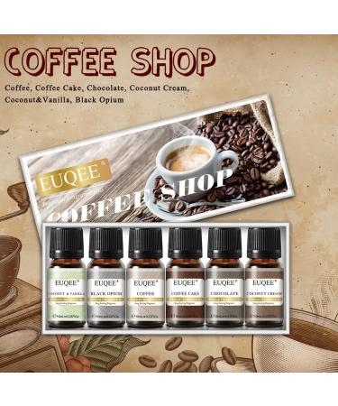 EUQEE Coffee Fragrance Oils Gift Set - 10ml Essential Oils for Home Diffusers - Coffee Cake, Chocolate, Coconut, Vanilla, Black Opium Scents - Buy Online on GoSupps.com