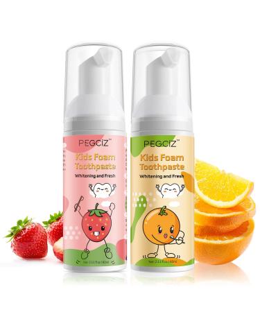 Moulis Foam Toothpaste Kids Children Whitening Low Fluoride Toothpaste with Natural Formula to Reduce Plaque Toddler Foaming Toothpaste for U Shaped & Electric Toothbrush Ages 3 and Up Strawberry&Orange