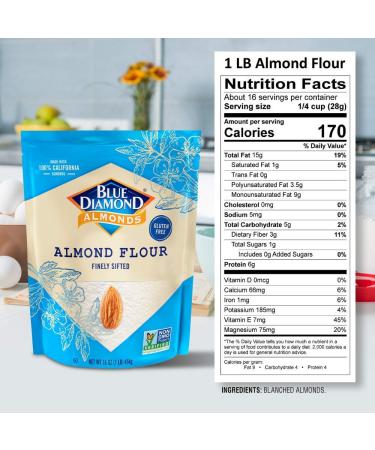 Blue Diamond Almonds Almond Flour - Gluten Free  Blanched & Finely Sifted  1 lb - Buy Online on GoSupps.com