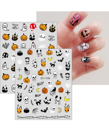 JMEOWIO 9 Sheets Halloween Nail Art Stickers Decals Self-Adhesive Skull Horror Ghost Pink Pumpkin Spook Nail Supplies Nail Art Design Decoration Accessories - Buy Online on GoSupps.com