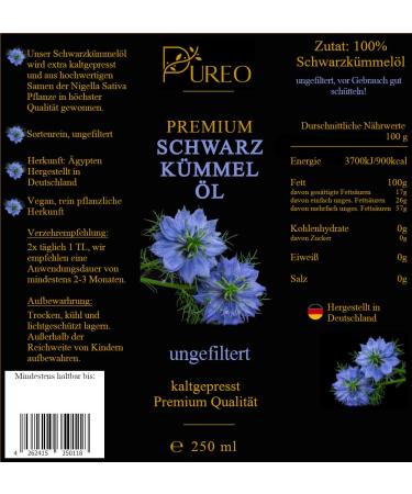 Pureo Black Cumin Oil 250ml | 100% Natural Cold-Pressed | Premium Egyptian Quality | Vegan & Unfiltered | Made in Allg u - Buy Online on GoSupps.com