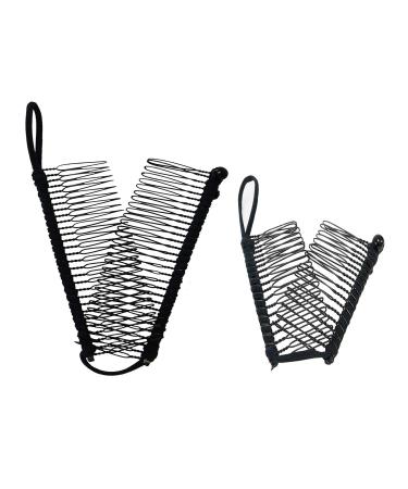 GETAGOTA 2 Pieces Banana Clips Comb Hair for Thick Hair for Women Adjustable Stretch Ponytail Holder Accessory Double Combs Thick Curly Heavy Hair Grip Styling Maker Tool Clip Clincher for Girls and Womens (black_2p)