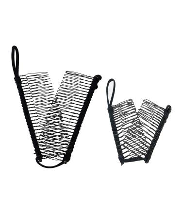 GETAGOTA 2 Pieces Banana Clips Comb Hair for Thick Hair for Women Adjustable Stretch Ponytail Holder Accessory Double Combs Thick Curly Heavy Hair Grip Styling Maker Tool Clip Clincher for Girls and Womens (black_2p) - Buy Online on GoSupps.com