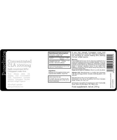 Pureclinica Concentrated CLA 1000mg - 6 Months Supply | Strongest CLA for Stubborn Abdominal Fat | 84% Rich Conjugated Linoleic Acid - Buy Online on GoSupps.com