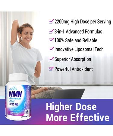Liposomal 2200mg High Dose Softgel with NMN 500mg, Trans-Resveratrol 1200mg, TMG 500mg - 3-in-1 Antioxidant for Anti-Aging, Cell Repair - 120 Softgels (2 Pack) - Buy Online on GoSupps.com