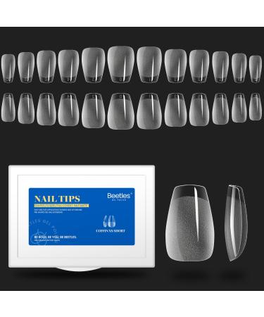 Beetles Gel Nail Kit Etch X Nail Tips 504Pcs Pre Filed Half Matte XS Short Coffin Gel Nail Tips Full Cover False Fake Clear Acrylic Press on Nails for Gel Nail Polish Nail Glues Needed 0-XS Short Coffin 504PCS (etch-x) 1 Fl Oz (Pack of 1)