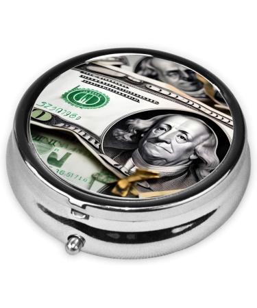 Banknote Pattern Round Pill Box | 3 Compartment Organizer & Portable Travel Accessory - Buy Online on GoSupps.com