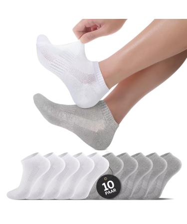 Momoshe 10 pairs of sneakers socks men women sports socks breathable sneakers socks men's socks cotton socks short running socks half socks unisex 39-42 5x white + 5x gray