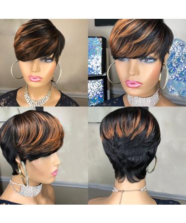 PangDongLai Pixie Cut Wig for Black Women | Short Black Layered Wavy Remy Hair | F1B/33 Color | Black with Brown Pixie Cut Human Hair Wig - Buy Online on GoSupps.com