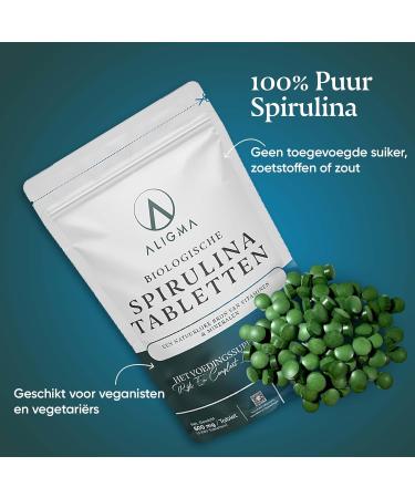 Aligma Organic Spirulina Tablets 1000 500 mg Super green packed with nutrients and vitamins Resealable packaging 1000 tablets 10000 - Buy Online on GoSupps.com