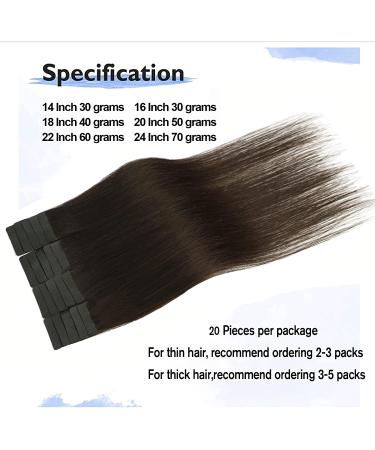 Tape in Hair Extensions 18 Inch 2 Dark Brown 100% Remy Human Hair 20 Pcs Package - Silky Straight for Fashion Women - Buy Online on GoSupps.com