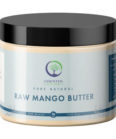 Essential Living: Unrefined Mango Butter - For Raw and Organic Lip Balms Body Lotion Body Butter Body Scrub and Organic Soap Making - 16-oz. Jar - 100% Natural