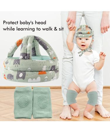 Baby Safety Helmet - Adjustable Head Cushion Bumper Bonnet for Crawling, Walking, Running - Green | BB-1003 - Buy Online on GoSupps.com
