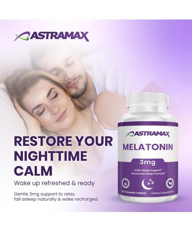 Astramax Melatonin 3mg | 50 Fast-Dissolve Chewable Tablets | Nighttime Sleep Support for Adults | Vegan & Non-GMO | 100% Drug-Free Formula | Non-Habit Forming - Buy Online on GoSupps.com